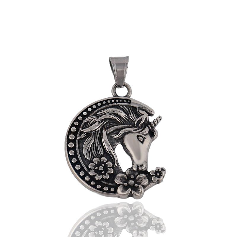 

Fashion Charm Moon Unicorn Pendant Popular Stainless Steel Horse Head Necklaces For Men Women Amulet Jewelry Gifts