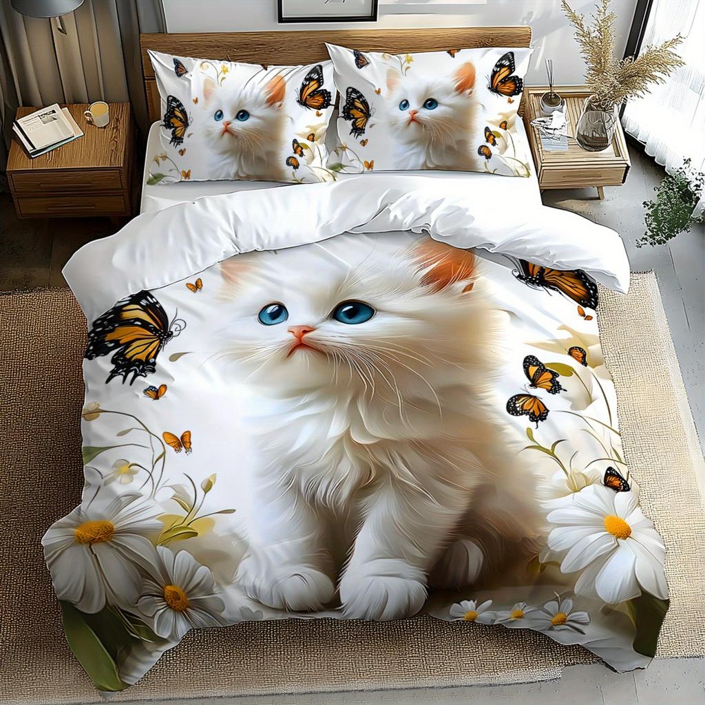 Comforter 2/3Pcs Bedding Set Digital Print Cartoon Cat Animal Designs The 3D Digital Plant Print 1 1/2 S Set