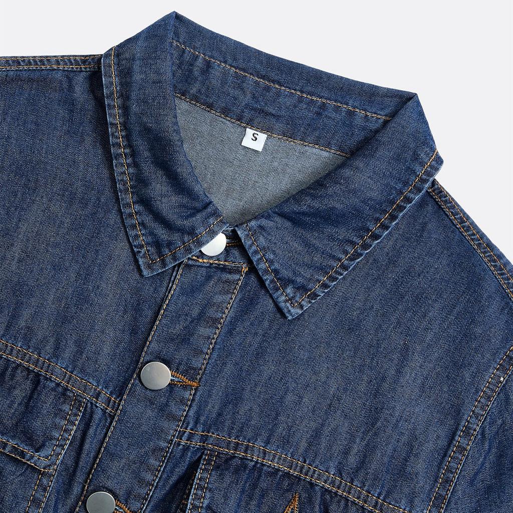 Robe décontractée en jean à manches courtes et boutonnage simple pour femme