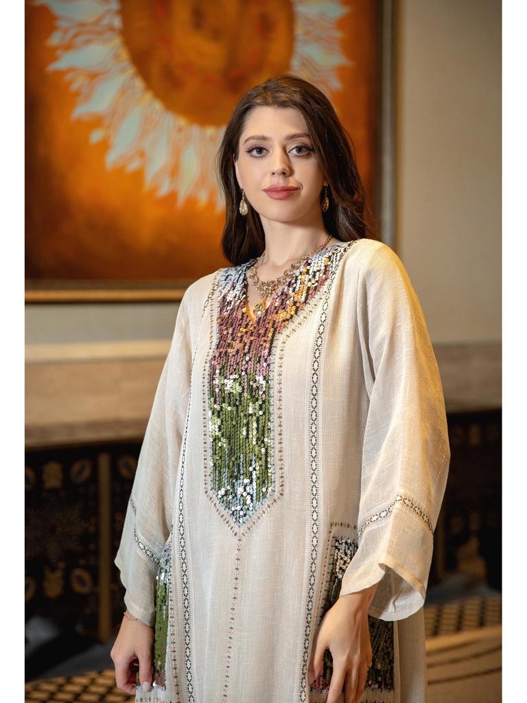 Dubai Sequin Embellished Jalabiya - Eid Muslim Women's Long Robe