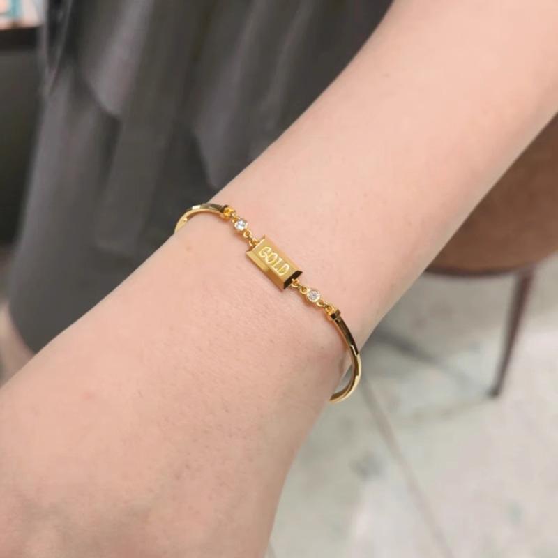Gold Plated 18K Chinese Style Round Bead and Bar Bracelet for Women