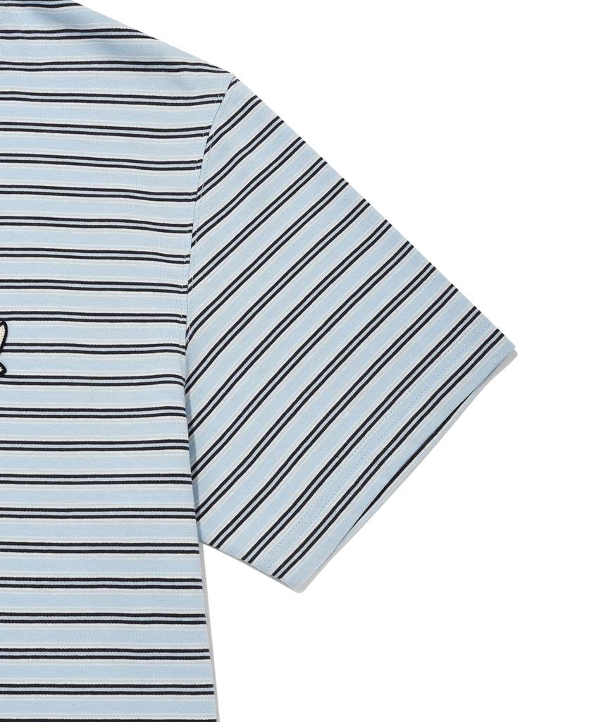 WACKY WILLY Kiki Wappen Color Block Stripe Short Sleeve T-Shirt Blue