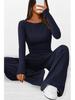 Asymmetrical Long-Sleeve T-Shirt & Wide-Leg Pants Casual Loungewear Set 2025 Autumn Collection