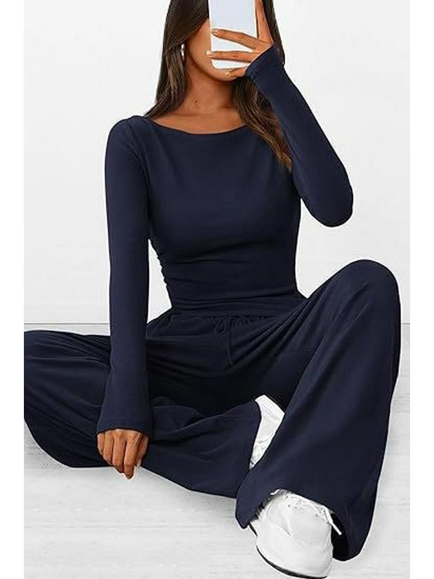 Asymmetrical Long-Sleeve T-Shirt & Wide-Leg Pants Casual Loungewear Set 2025 Autumn Collection