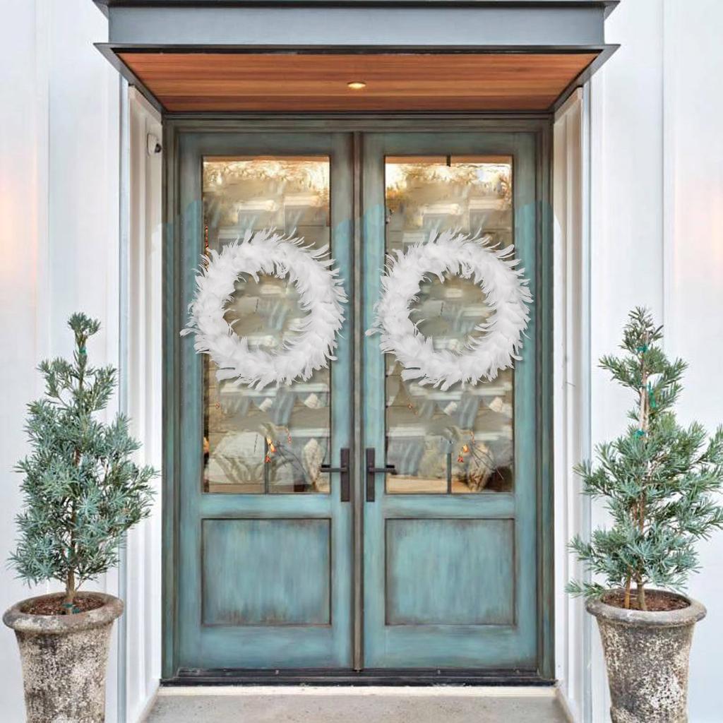 Ornamenti per porta d'ingresso con piume bianche di Natale, decorazione per atmosfera di festa, ghirlanda