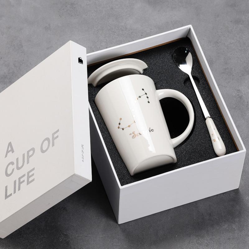12 Twelve Constellation Ceramic Cups, Water Cups, Gift Box Set, Coffee Cup With Lid Spoon