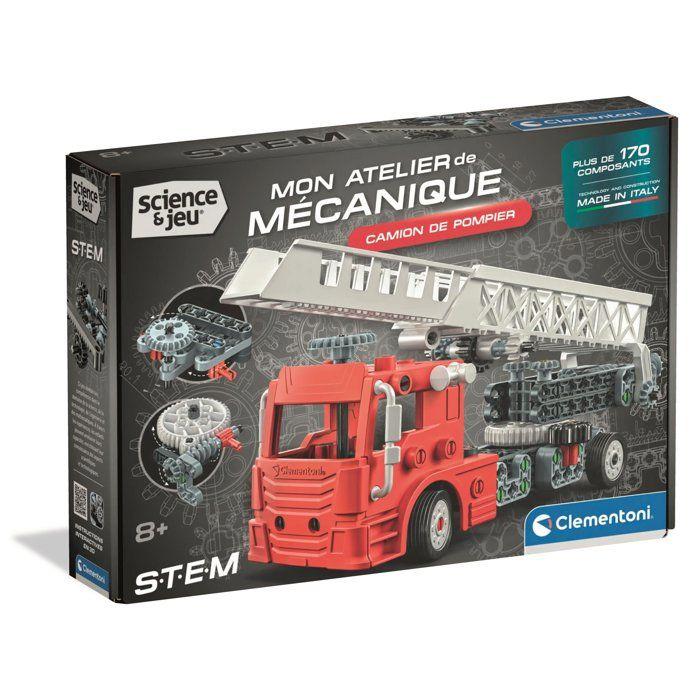 Camion de Pompier - CLEMENTONI - Mon Atelier Mécanique - Plus de 170 pieces - Des 8 ans - Fabriqué en Italie