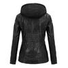 European Women's Slim Fit PU Leather Motorcycle Jacket with Detachable Hood