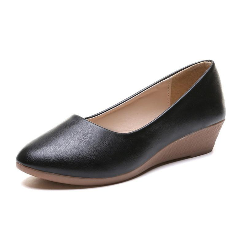 Spring and Autumn Women's Single Shoes Pointed Wedge-heeled Small Leather Shoes Shallow Mouth Working Mother Shoes Trend