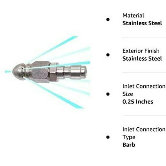 Stainless Steel High-Pressure Sewer Dredging Nozzle - 1/4 Quick Connect with Front and Rear Jets