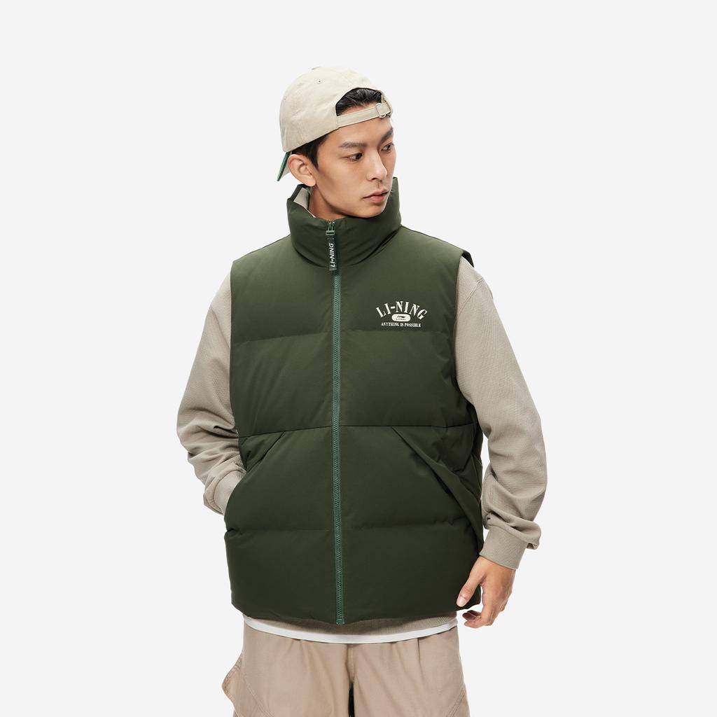 Li Ning Hot Pot Down Series Water-Resistant Letter Number Zipper Stand Collar Versatile Cold-Resistant Comfortable Breathable Winter Vest AMRU043-5