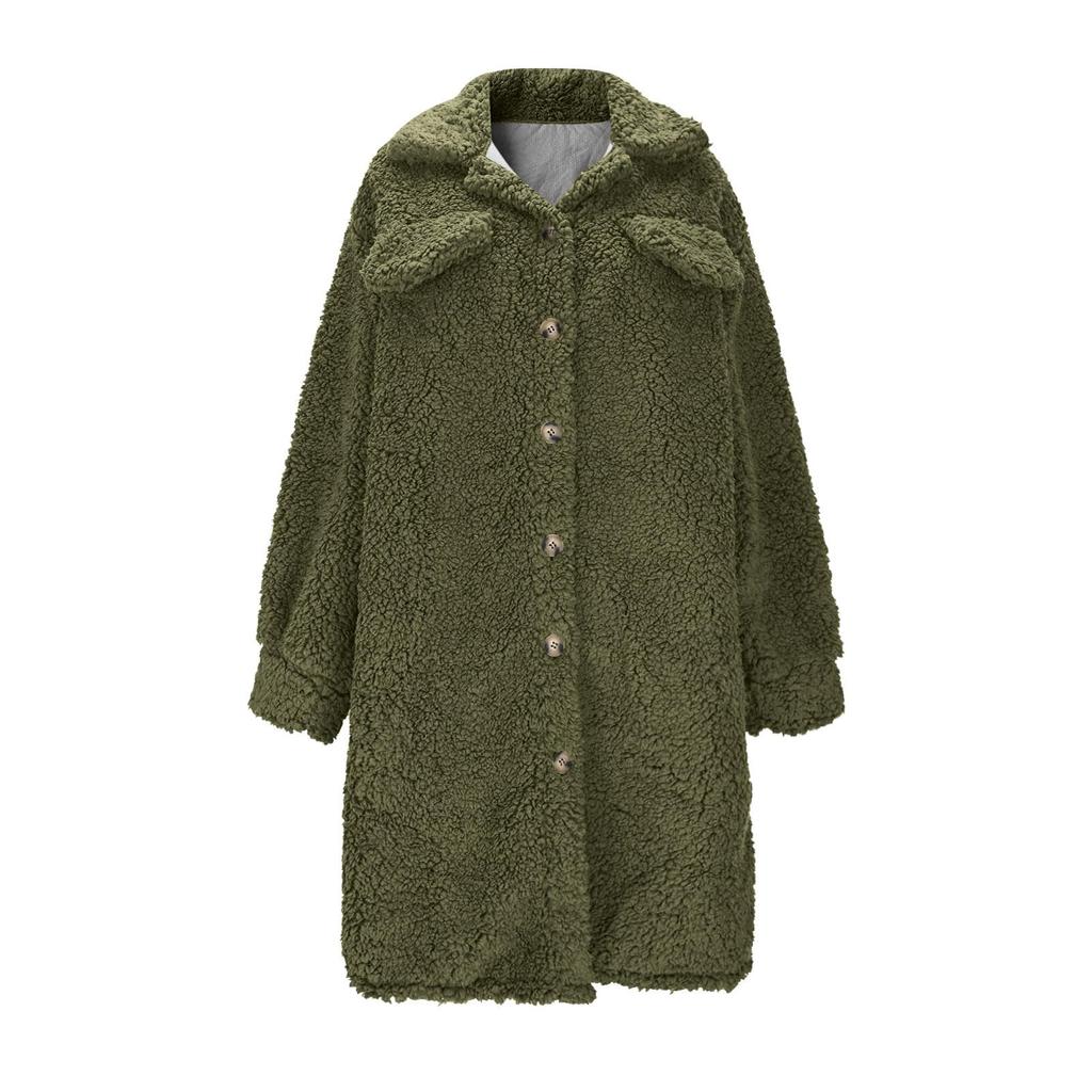 Damen Modische Einfarbige Langärmelige Reversknopf Plüsch Warme Lockere Jacke