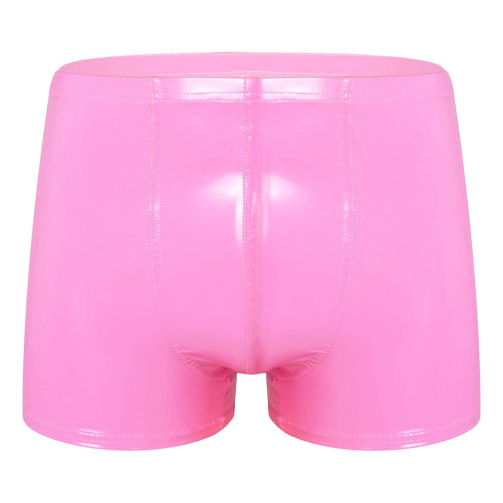 Mens Wet Look Patent Leather Shorts Boxer Brief Soft Stretchy Short Pants Clubwear