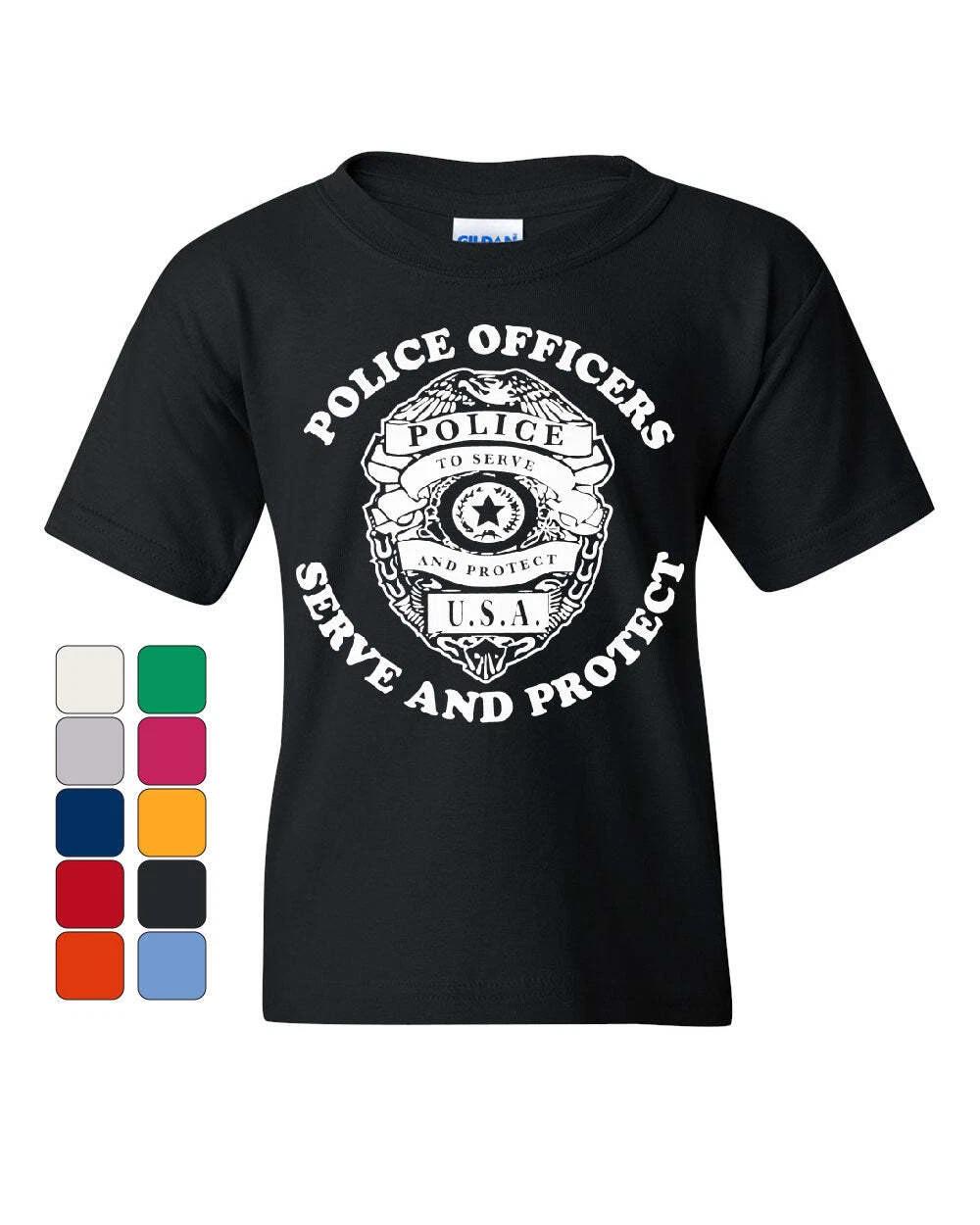 Police To Serve and Protect Youth kids boys T-Shirt Badge Cop Law Enforcet Kids Tee 140