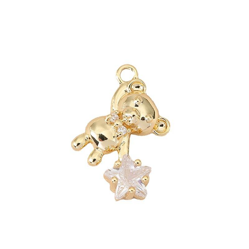 Colorfast 18K Gold Plated Copper Star Bear Zircon Pendant for DIY Jewelry