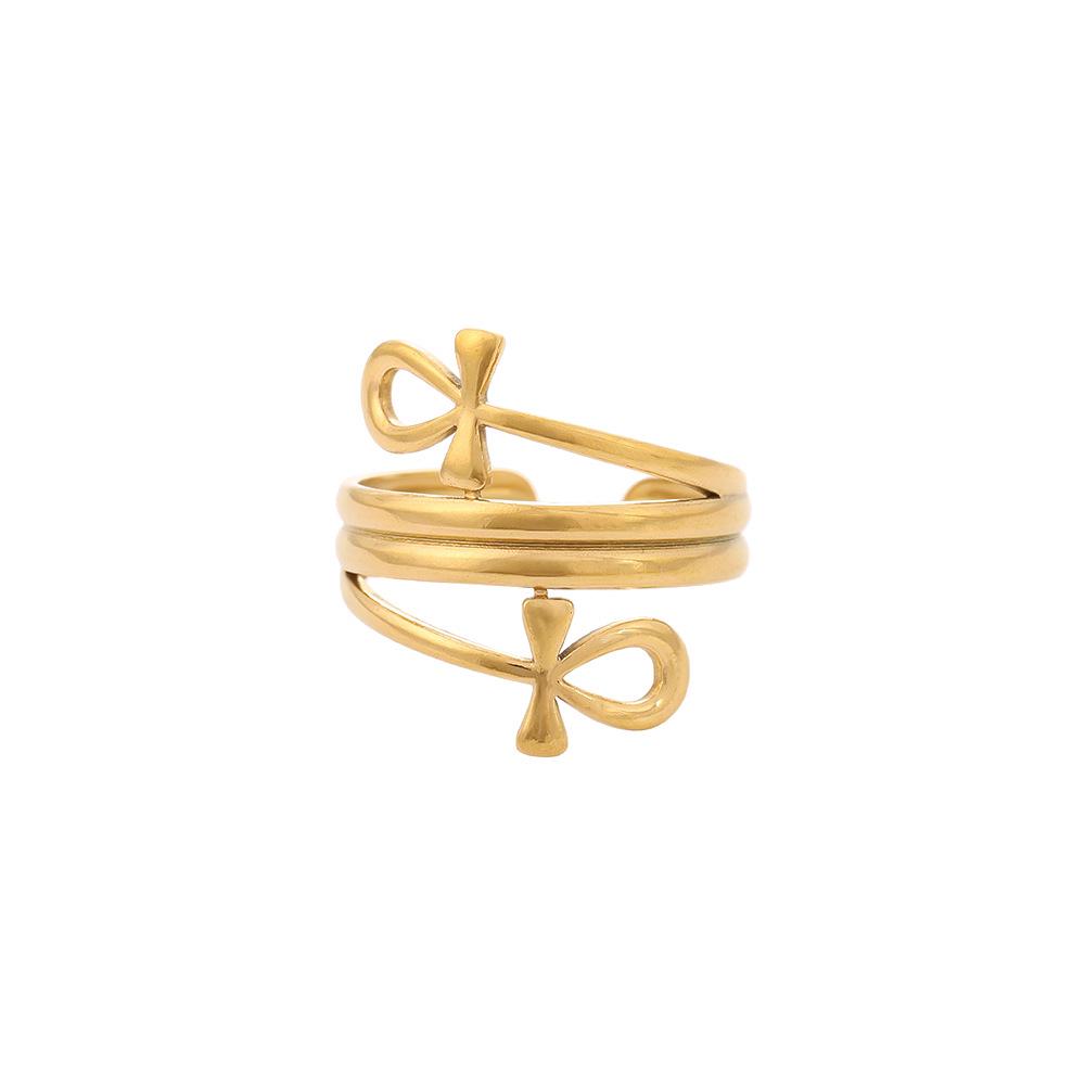 INS-Style Stainless Steel Women's Adjustable Cross Index Ring: Retro, Personality