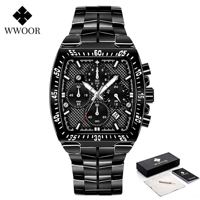 WWOOR Military Watch Men Chronograph Sports Watch For Men Luxury Square Stainless steel Quartz Waterproof Wristwatch Male Clock