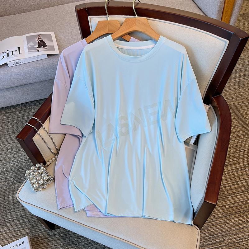 

Plus Size Ice Silk Quick-Dry T-Shirt - High Elasticity, Versatile, Lightweight Sports Top for 240-300 lbs, Summer Casual Wear 3XL (120-160 jin)