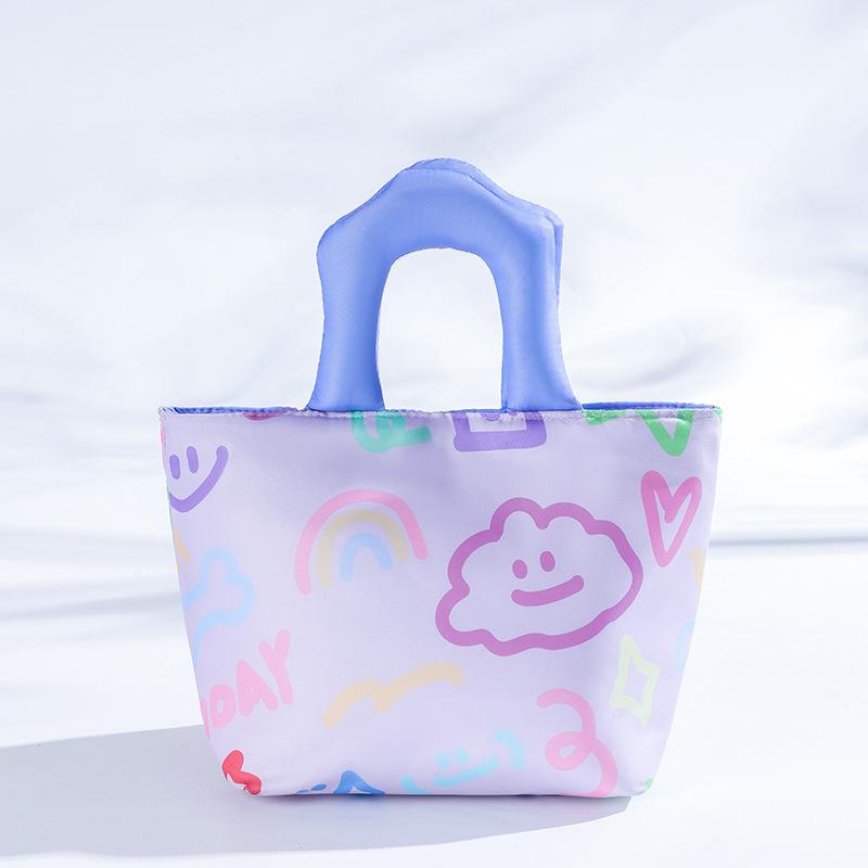 Thickened Insulated Lunch Bag for Students and Office Workers: Hand-Painted Lunch Bag with Graffiti Design синий