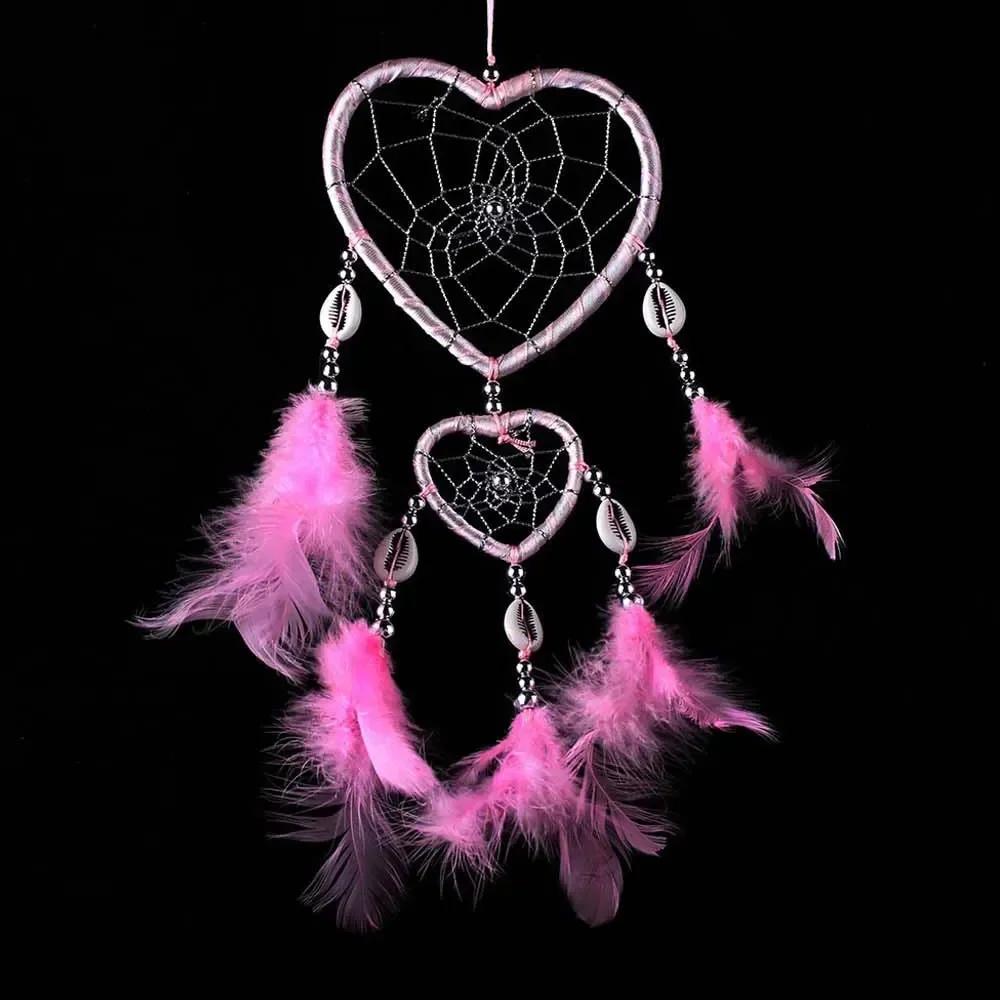 Pink Purple Feather Dreamcatcher Love Wall Hanging Room Car Decor Handmade Aesthetic Retro Dream Catcher Wind Chime Ornament