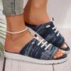 Women's Slippers Lace Up Flat Denim Beach Fish Mouth Shoes Casual Design Comfortable Femme Zapatillas Plus Size 36~43