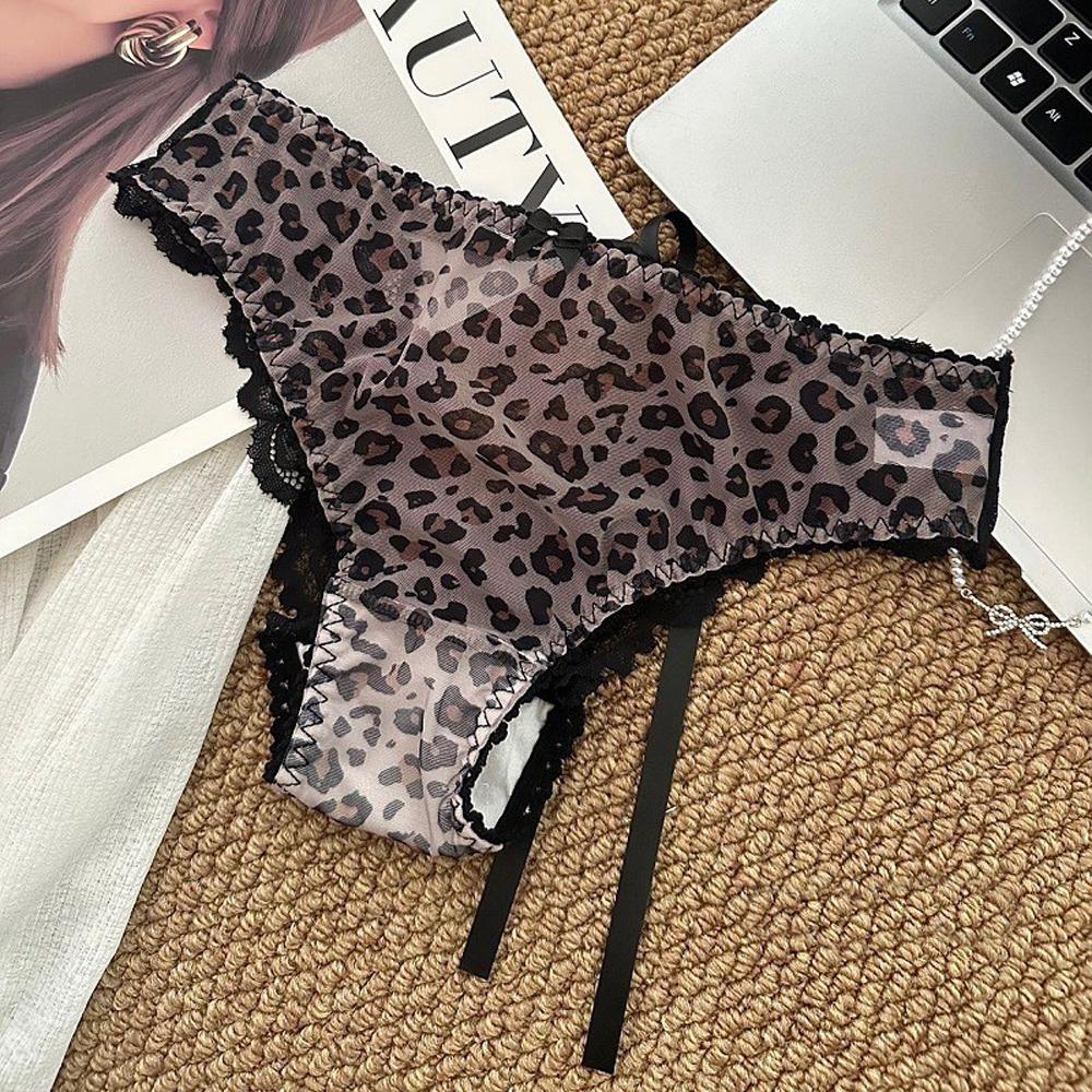 Women's Low Waist Triangle Panties Sexy Pure Cotton Lace Trim Hollow out Butterfly Knot Sexy Leopard Print Breathable Lingerie