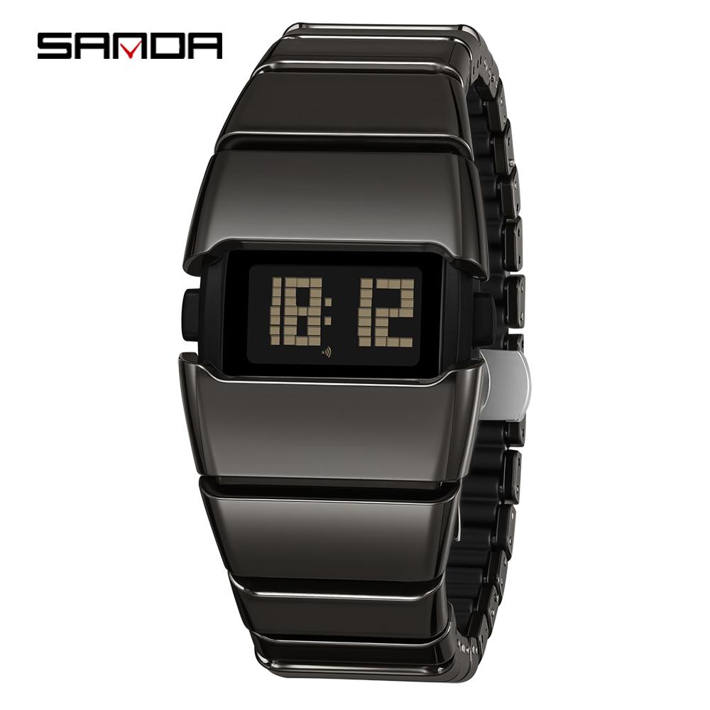 SANDA 9504 Luxury Men's Digital Multi Functional Night Light Timer Calendar Outdoor Sports Waterproof Student Electronic Watch