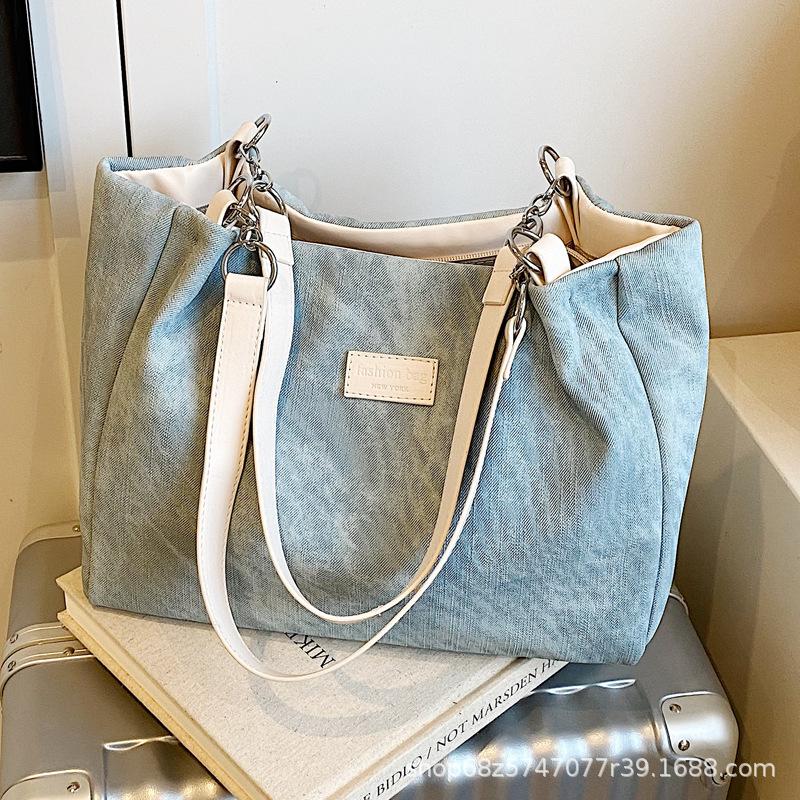 Denim Large-capacity Fashion Popular Handbag Women's 2025 Spring and Summer New Foreign-style Casual Shoulder Tote Bag