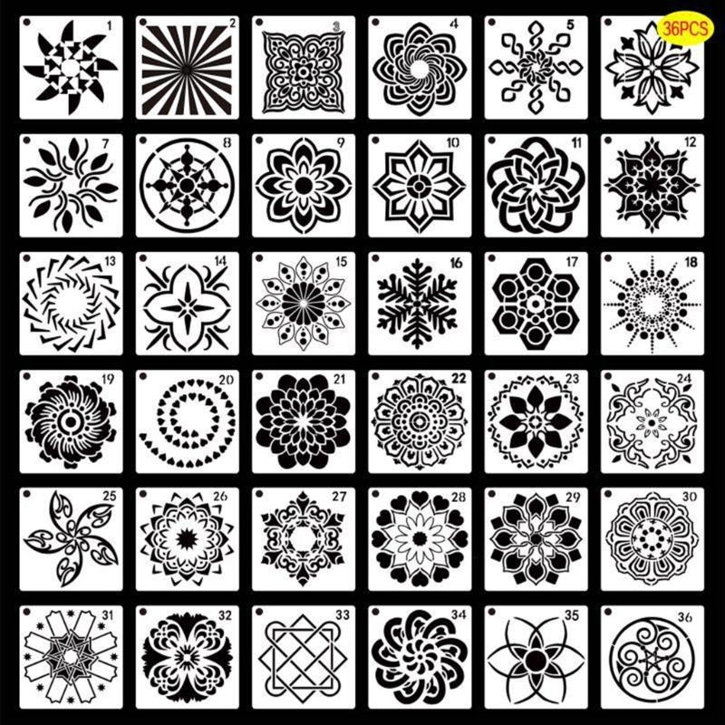 36pc Multi Design Templates Creative Painting Tool for Wood Fabric Stone Crafting