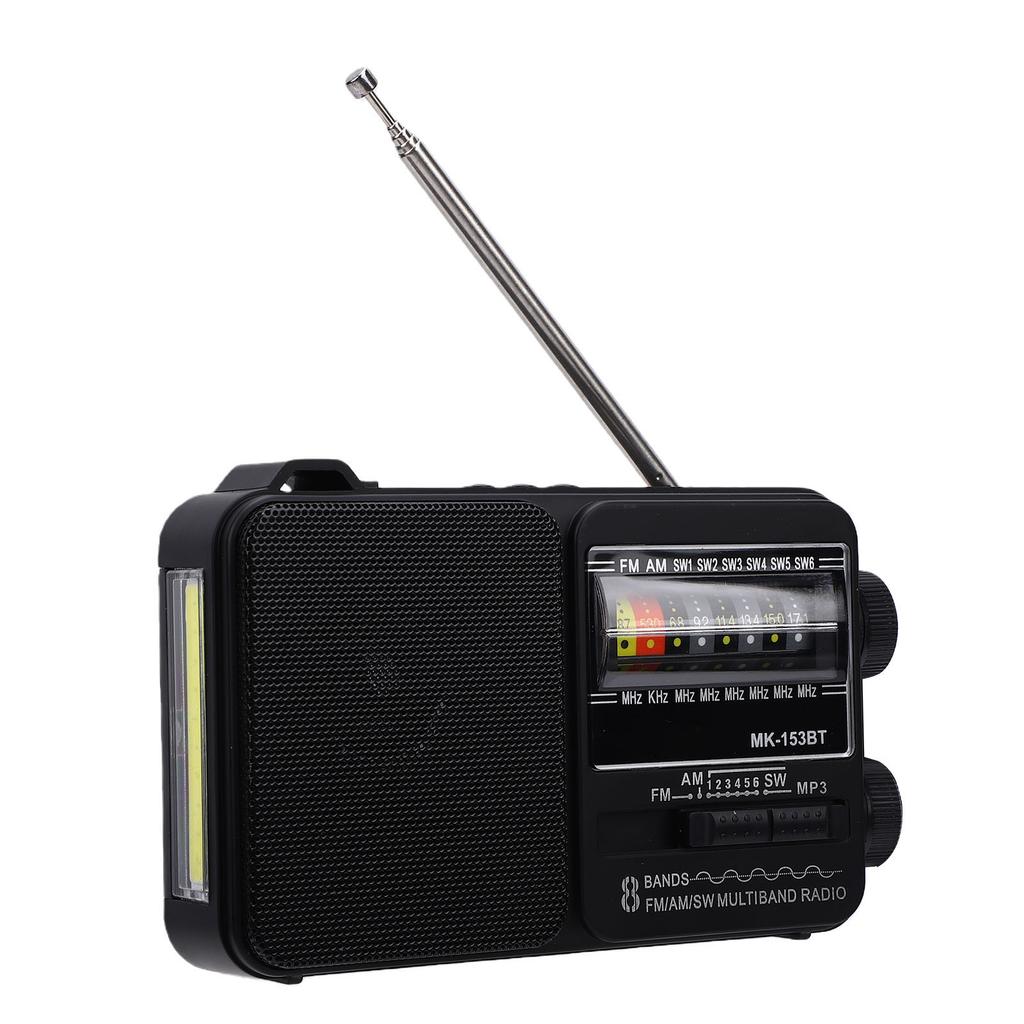 AM FM SW Radio Bluetooth Portable USB Rechargeable Shortwave Radio with Flashlight USB Playback Large Knob for Senior