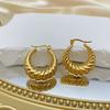 Trendy Spiral Texture Earrings for Women INS Minimal Light Luxury Style Stainless Steel Versatile Fashion Ear Ornaments
