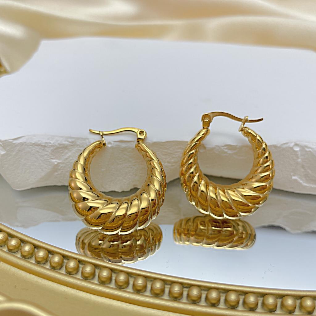 Trendy Spiral Texture Earrings for Women INS Minimal Light Luxury Style Stainless Steel Versatile Fashion Ear Ornaments