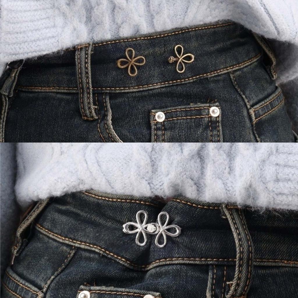 1-4 PZ Bottoni a Vita a Forma di Quadrifoglio Chiusura Regolabile Bottoni in Metallo-Stringitrici per Jeans Larghi Istantaneo Senza Cuciture per Pantaloni in Jeans