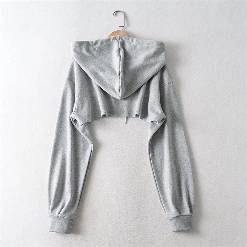 Spring Women's European-American Style Drawstring Hoodie - Solid Color, Versatile Long Sleeve Sweatshirt