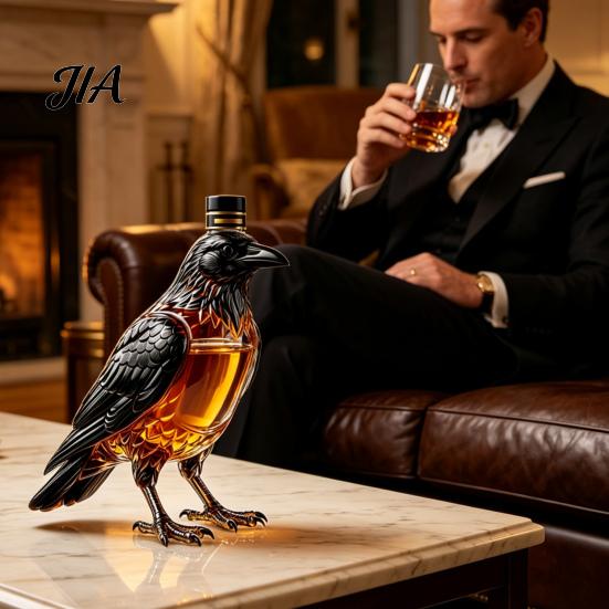 Whiskey Decanter Crow Decanter, 350ml Capacity Liquor Glass Bottle, Gift for Lovers Decorative Alcohol Dispenser Home Kitchen Bar Storage Container
