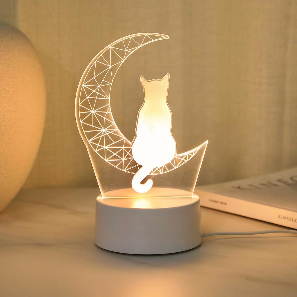1pc  Moon Cat 3D night light, USB desk lamp, bedroom and desktop ambient light, holiday and birthday gift night light.
