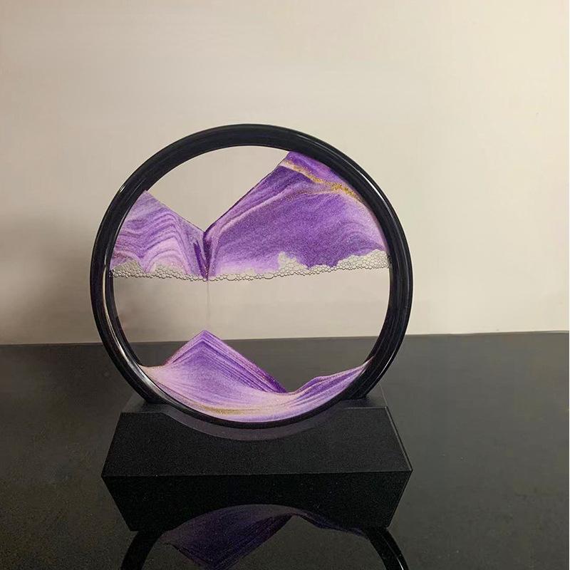 3D Hourglass Round Glass Deep Sea Sandscape In Motion Display Flowing Sand Frame Moving Sand 7/12inch for Home Decor