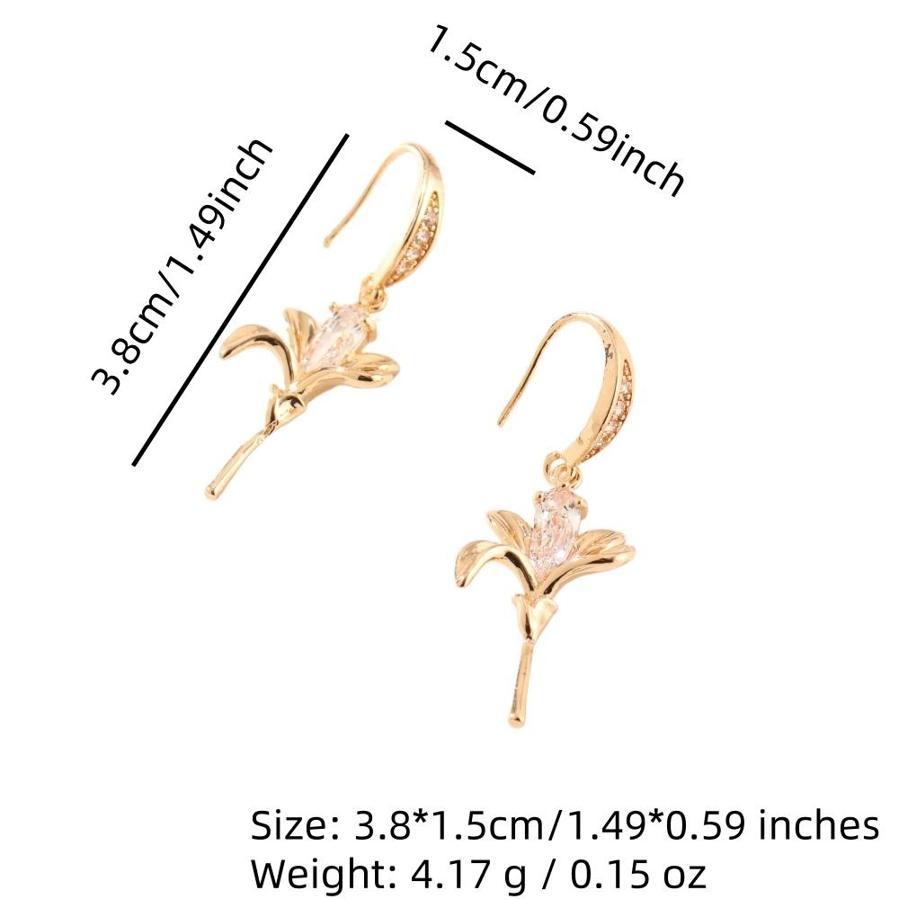1 Pair Simple Flowers Zirconia Dangle Earrings for Women Golden Earring Jewelry Wedding Party Accessories
