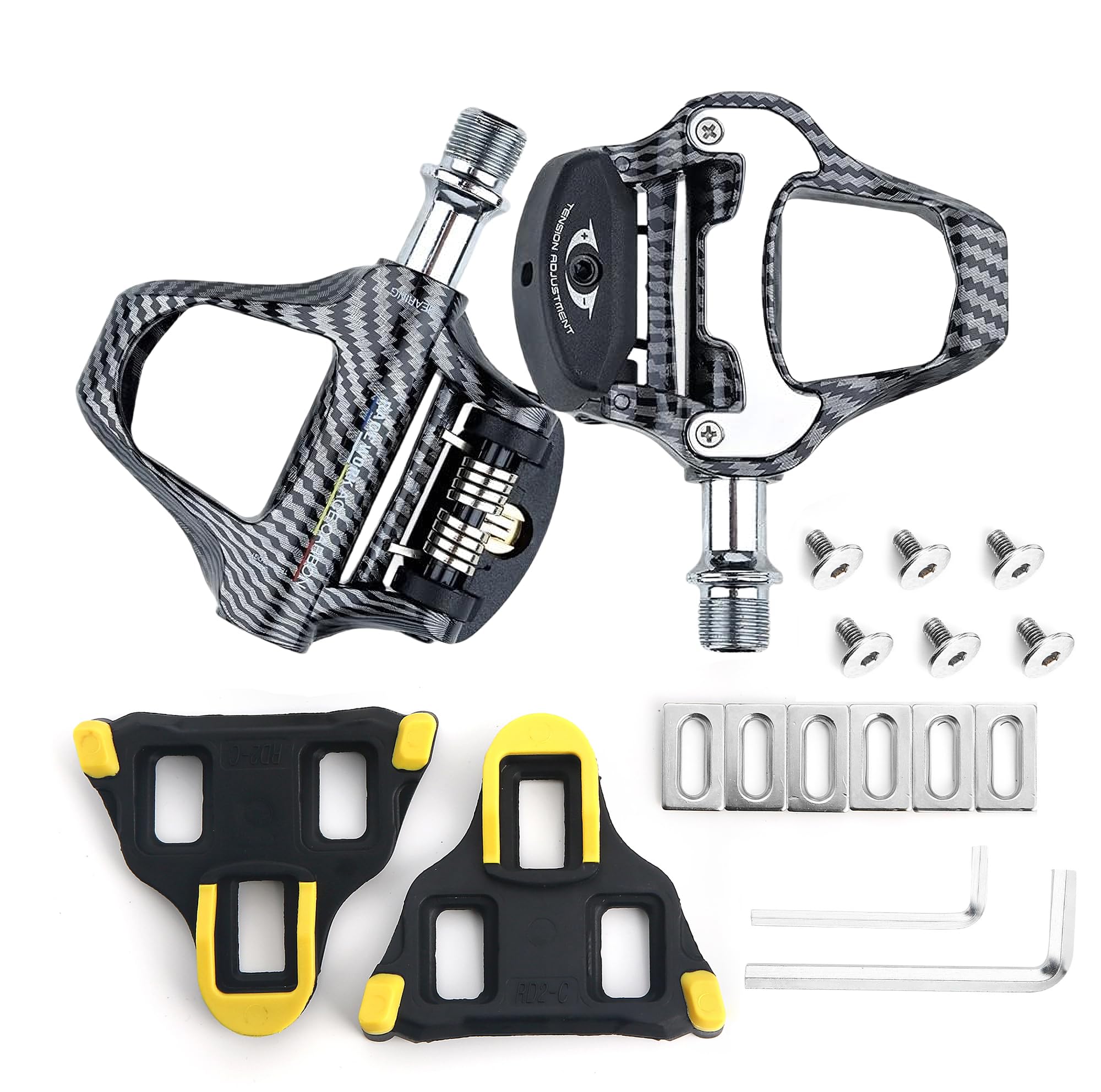 

Road Bike Carbon Fiber Pedal and Cleat Shimano SPD Carbon and Nylon Binding Pedals for Use Set, Compatible, On-Road (SPD Compatible)