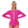 Women's Long Sleeve One-Piece Swim Suit with Front Zipper – Vibrant Color Options for Beach, Surfing, and Water Sports