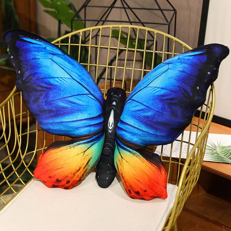 Kawaii Vlinder Pluche Kussen Paars Blauw Roze Oranje Met Levendige Vleugelpatronen En Zwart Lichaam Zacht Decor Verzamelsieraad 40x50cm