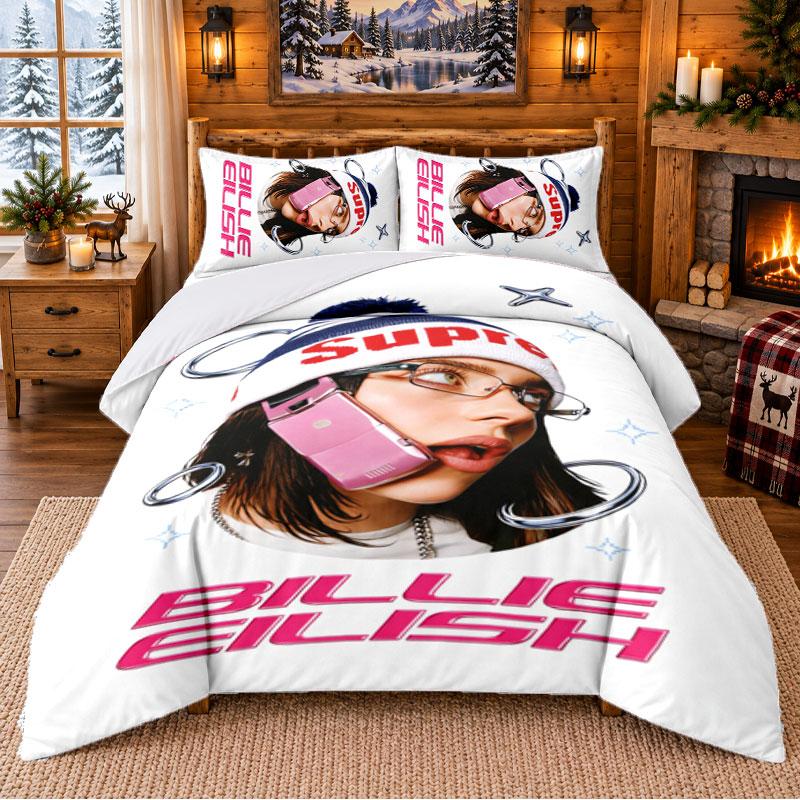 Billie Eilish Pattern Bedding 3Pcs Set Bed Sheet And Pillowcases For Indoor Bedroom