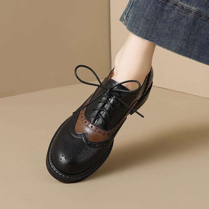 Fashion 2025 New Luxury Brand Oxford Shoes Genuine Leather Shoes Women Lace Up Women's Loafers Solid Color Spring Summer Low Heel Shoes
