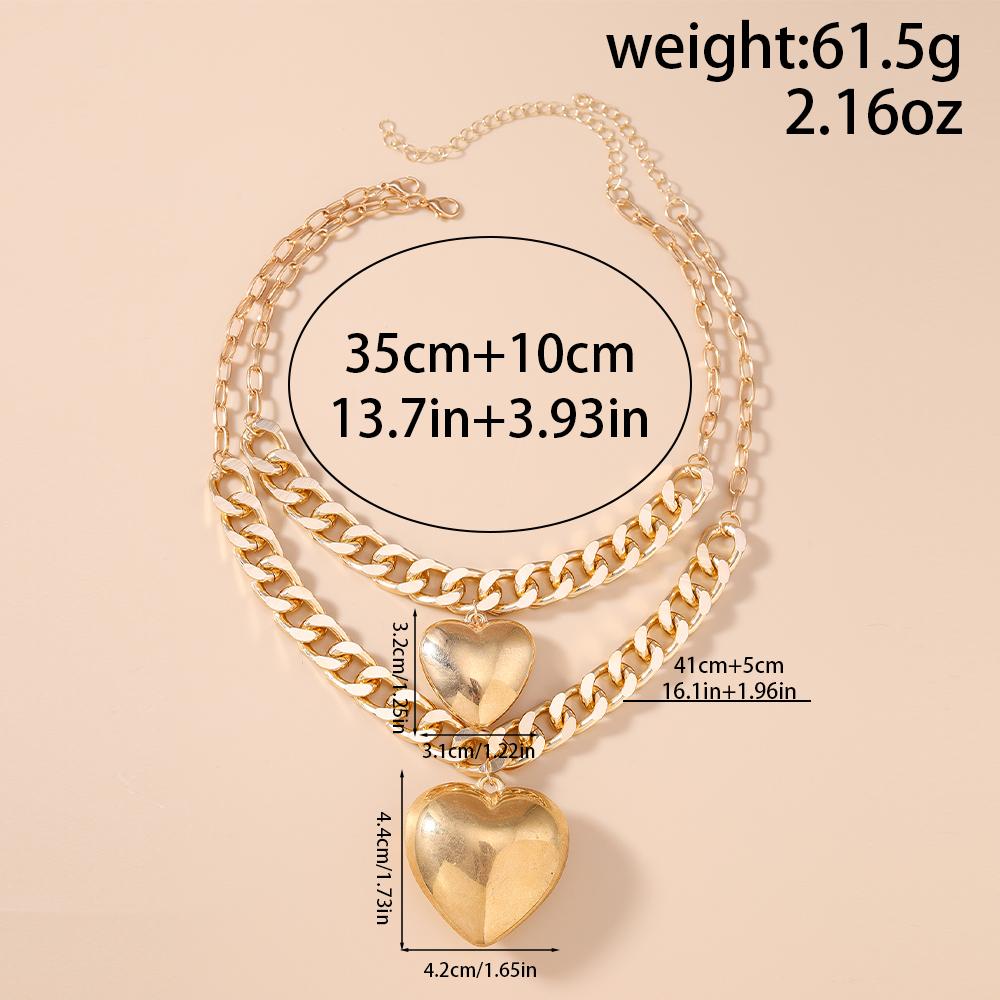 2pcs/set Gold Color Metal Love Heart Pendant Necklaces for Women Men Metal Punk Choker Necklace Jewelry Gifts