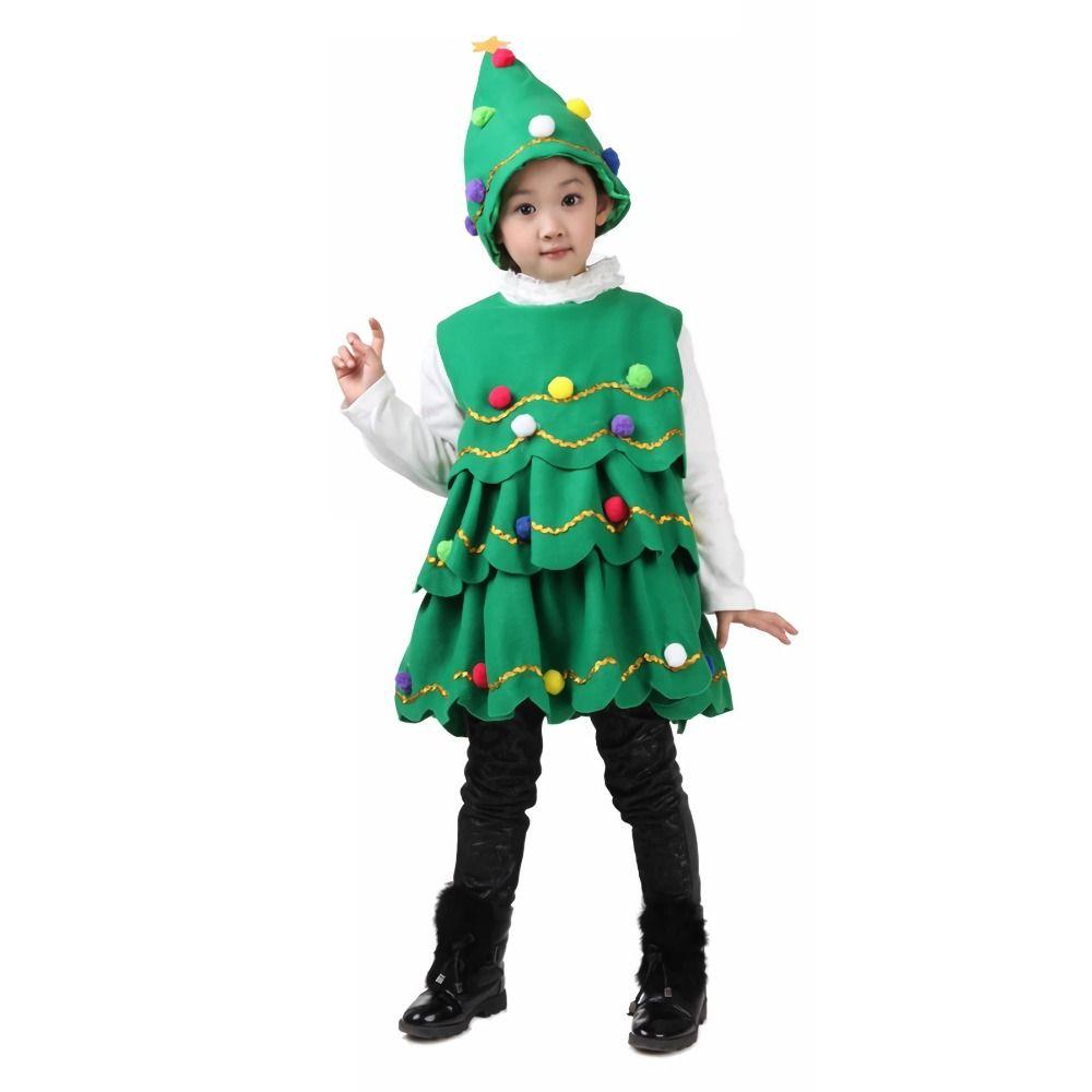Polyester Kids Dress Leeveless Cosplay Costume Fashion Christmas Tree Costume  Kids