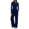 Women's Fashion Casual Activewear Set Long Sleeve Top and High Waist Wide Leg Pants Color Two Piece Outfit
