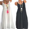 Vintage Women Lace Flower Sleeveless Solid Color Ruffle Casual Summer Maxi Dress