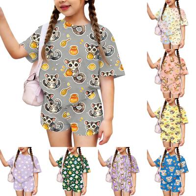 Kids Casual Short Sleeve Top and Shorts Set Lightweight Comfortable Soft Fabric Animal Print Summer Outfit for Boys and Girls