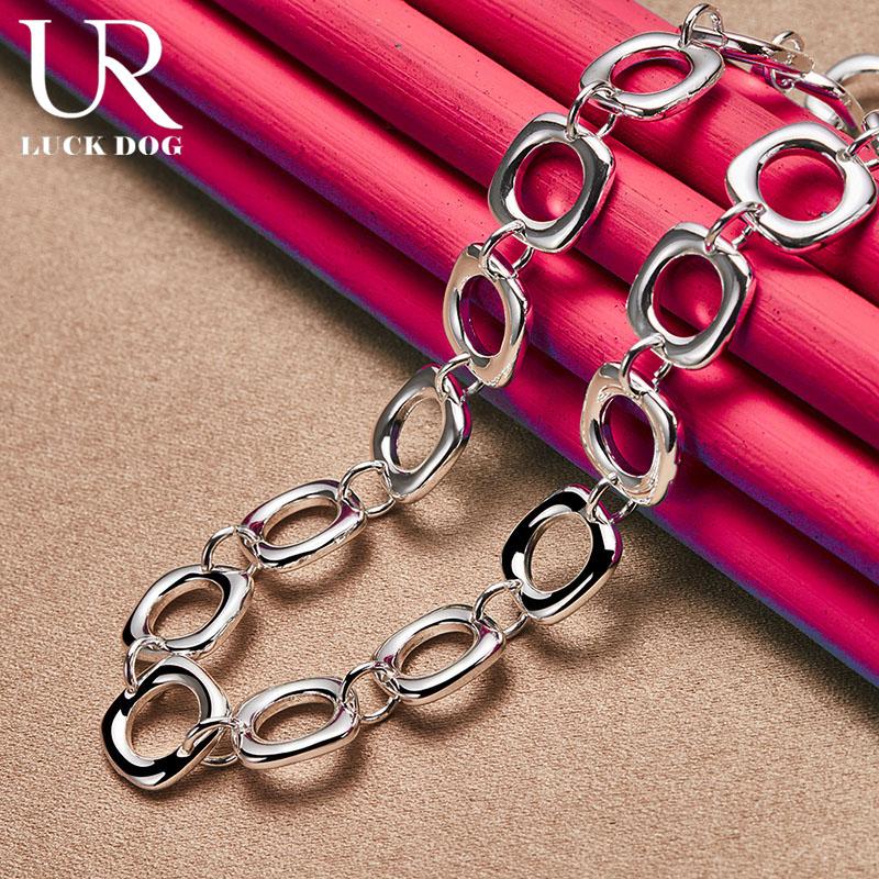 Corrente quadrada de prata esterlina 925 20 polegadas colar feminino joias de casamento da moda