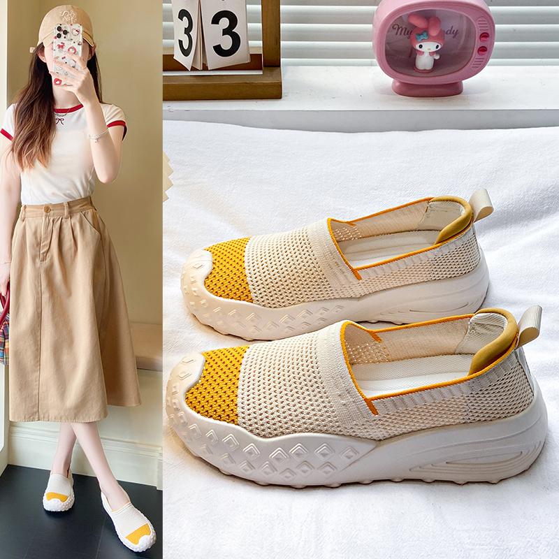 Fashion Women 2025 Summer Flat Shoes Lightweight Comfortable Casual Breathable Mesh Fashionable Slip On Mesh Sports Shoes Anti Slip